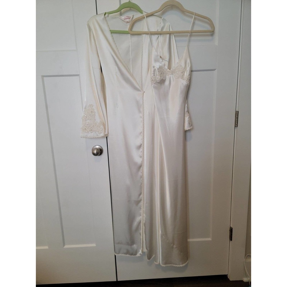 Victoria's Secret XS Set Long Satin Gown & Robe W/ Sequins & Appliqués Bridal